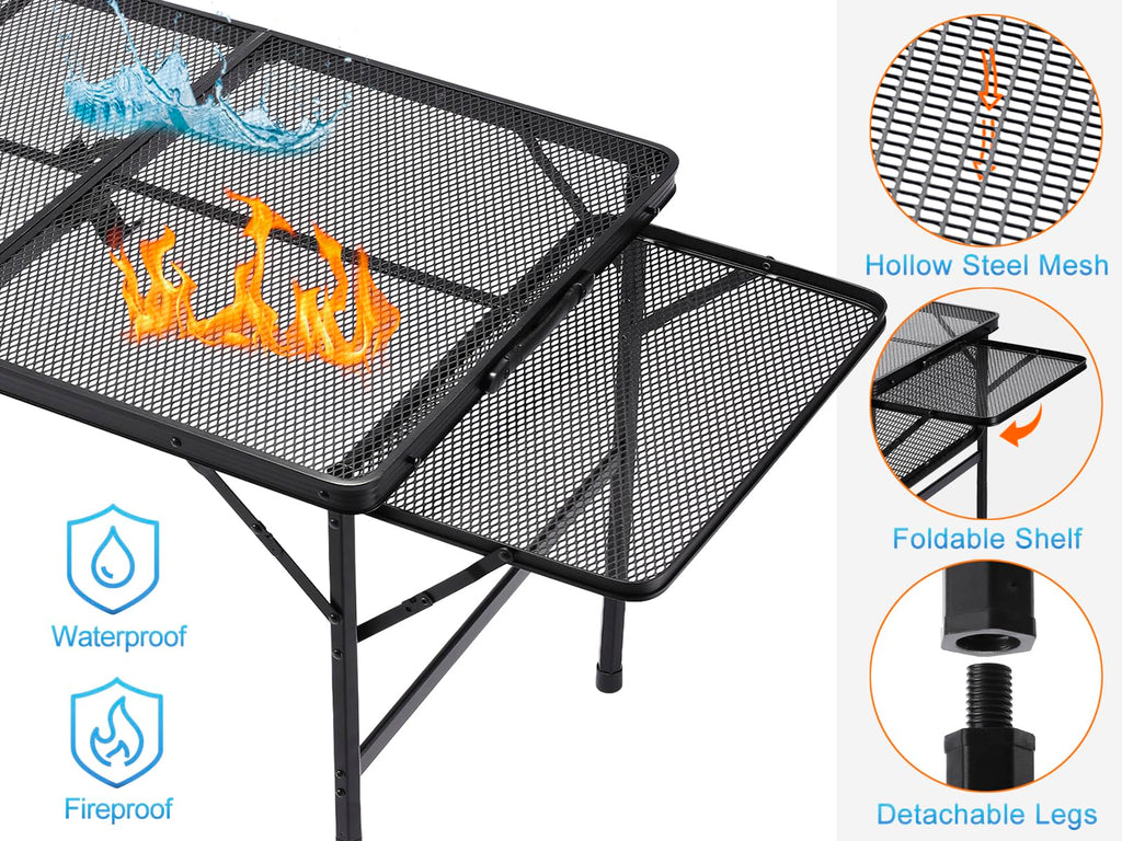 Black 4.4 FT Folding Camping Table with 2 Wing Panels D7046
