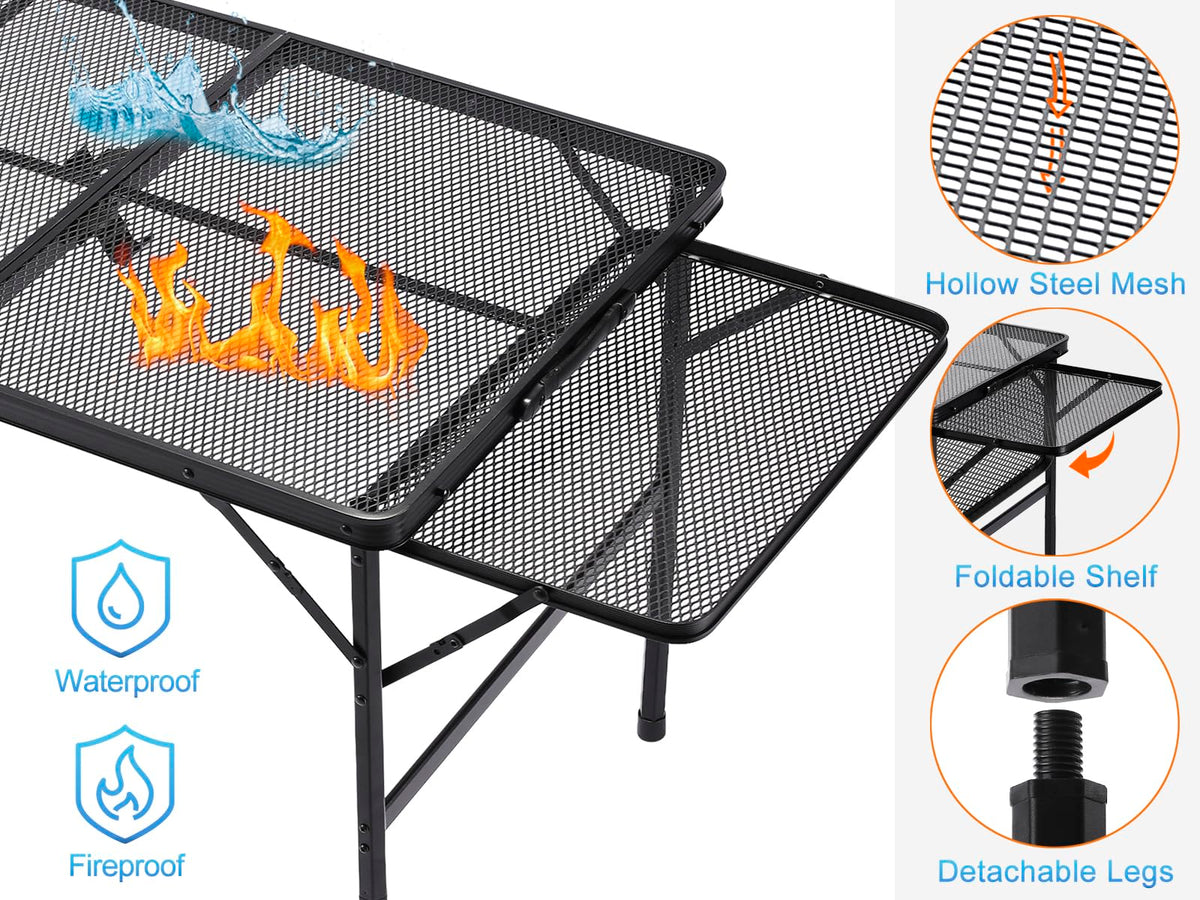 Black 4.4 FT Folding Camping Table with 2 Wing Panels D7046