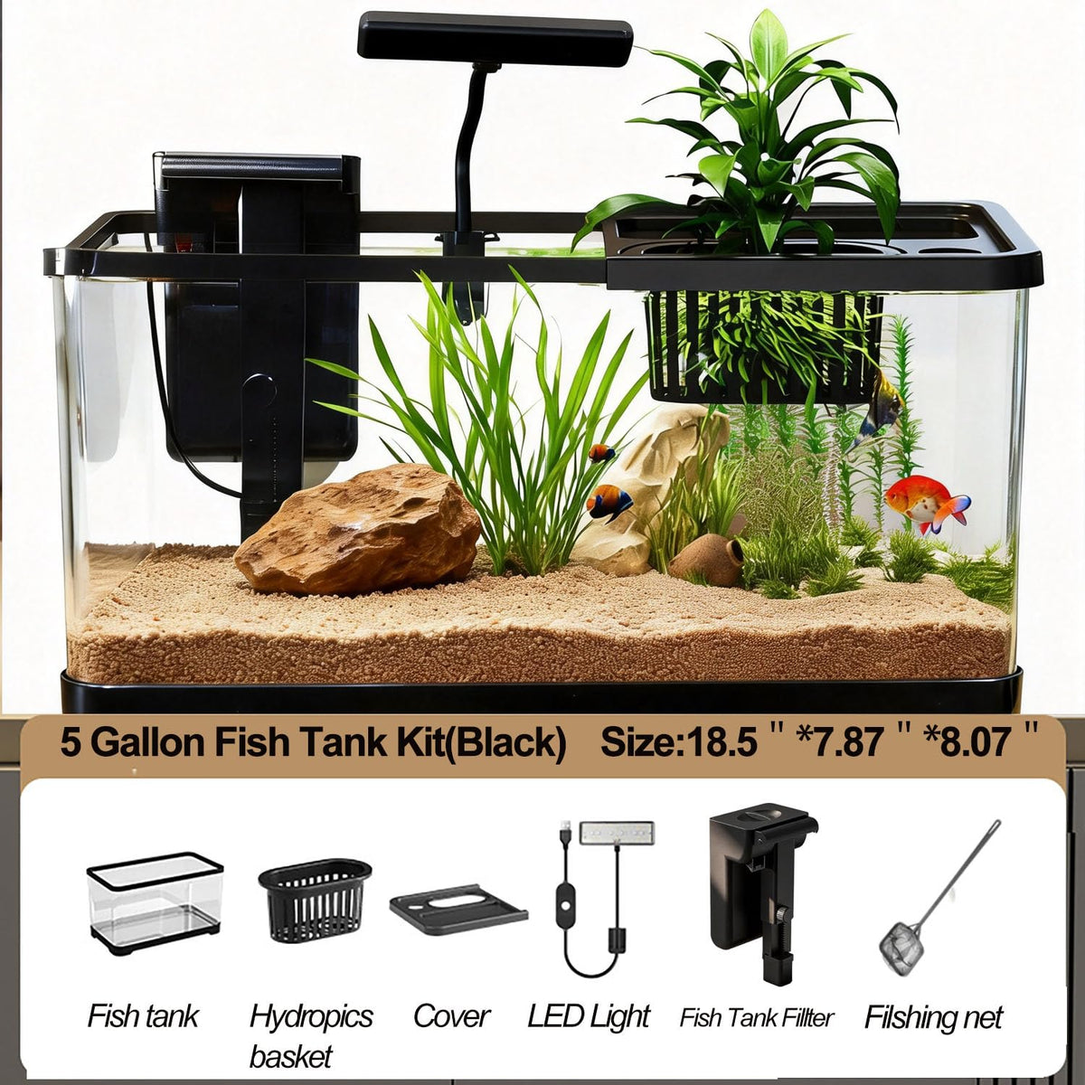 5 Gallon Plastic Aquarium Starter Kit with Filter and LED Light M473892