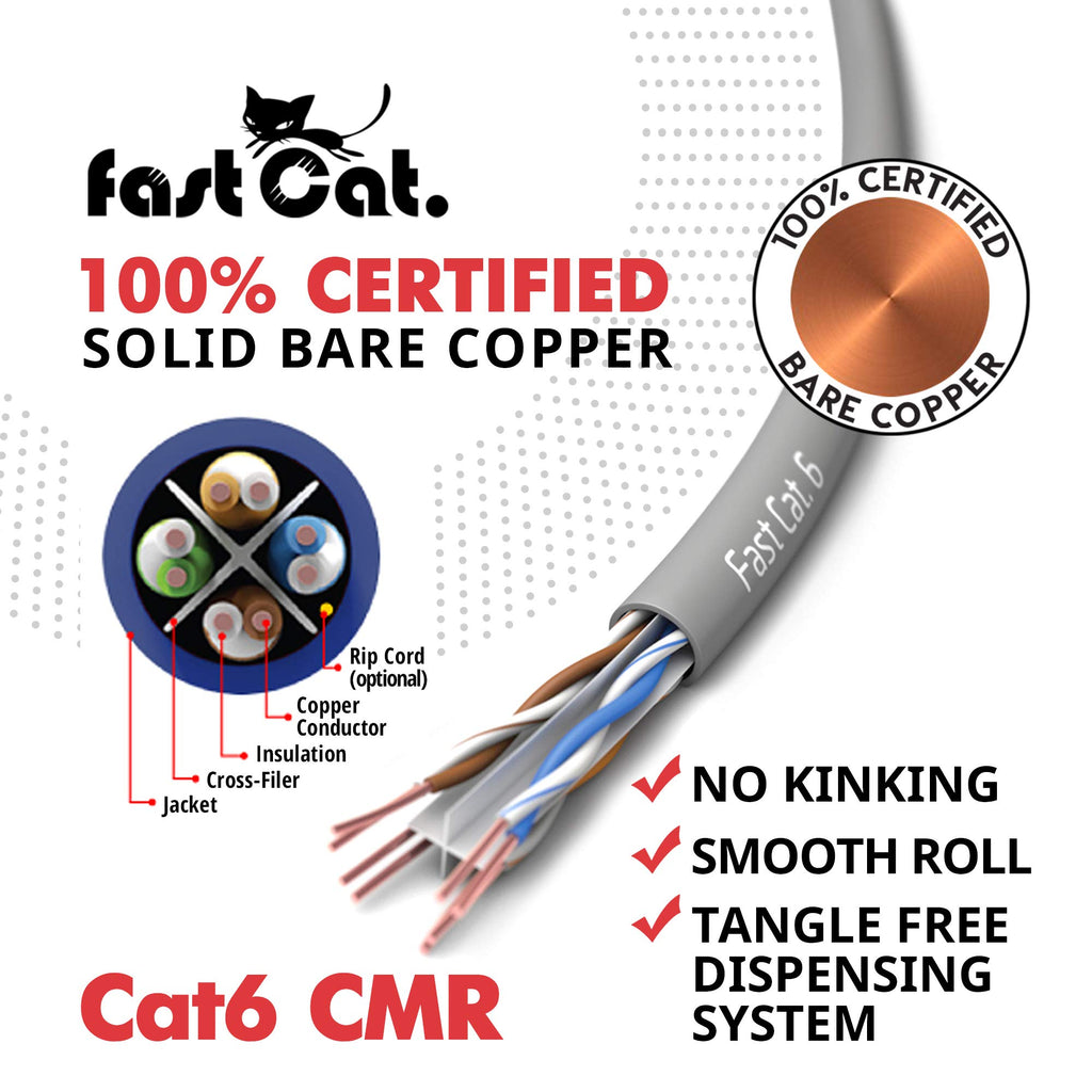 Cat 6 Ethernet Cable 1000ft Blue 23 AWG CMR Solid Bare Copper J32336