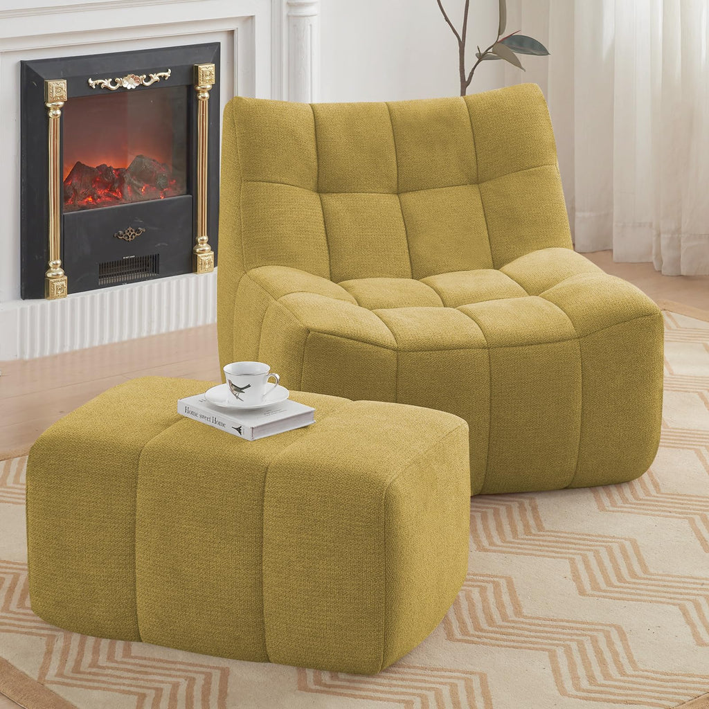 Yellow Memory Foam Bean Bag Chair with Ottoman Q42547