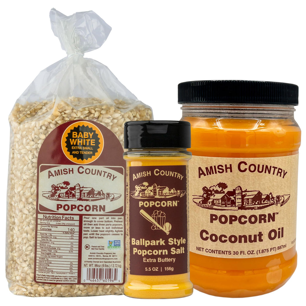 6 lb Baby White Popcorn, 30 oz Coconut Oil, 5.5 oz Butter Salt Bundle M114503
