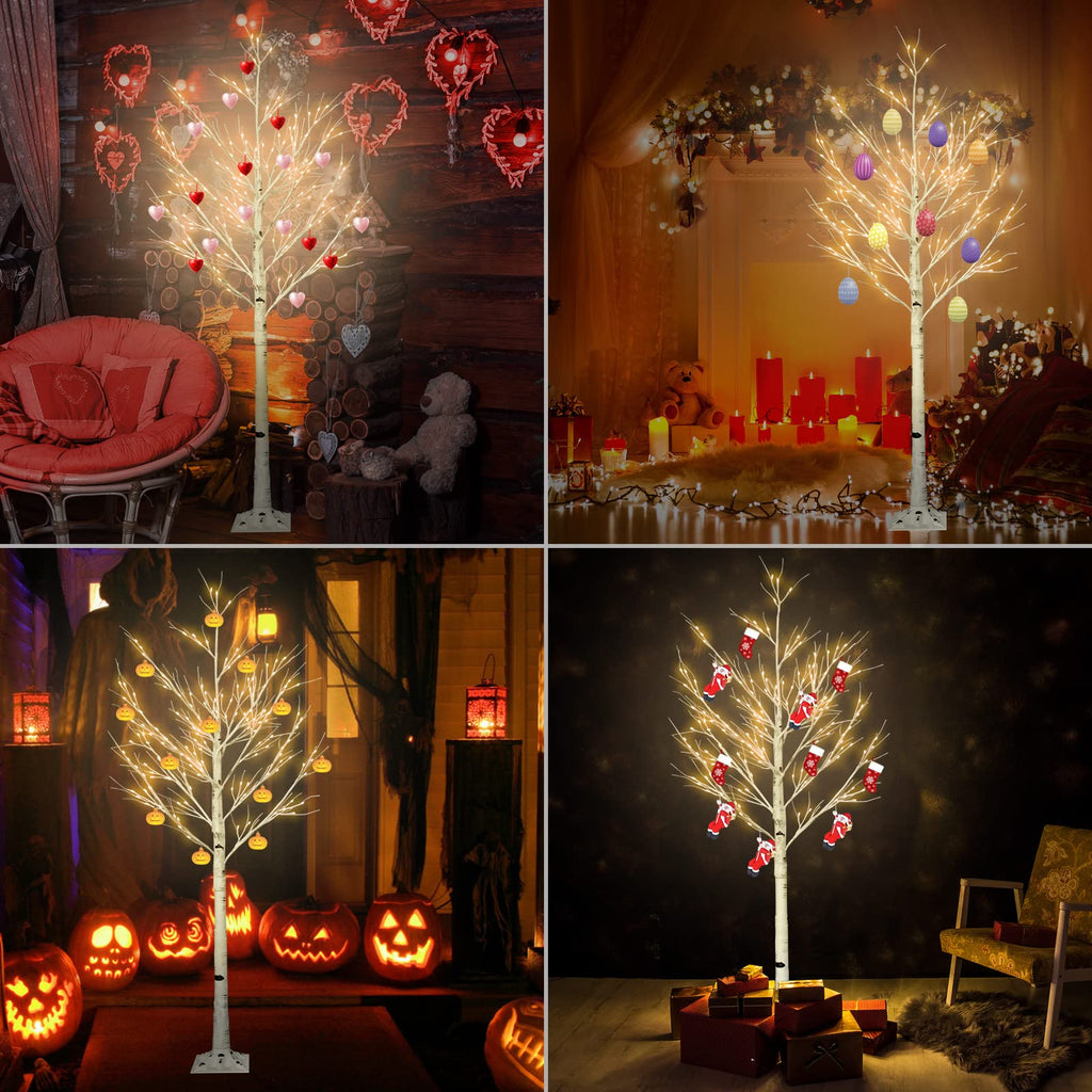 6FT Lighted Birch Tree with 160 LEDs Warm White Lights K696