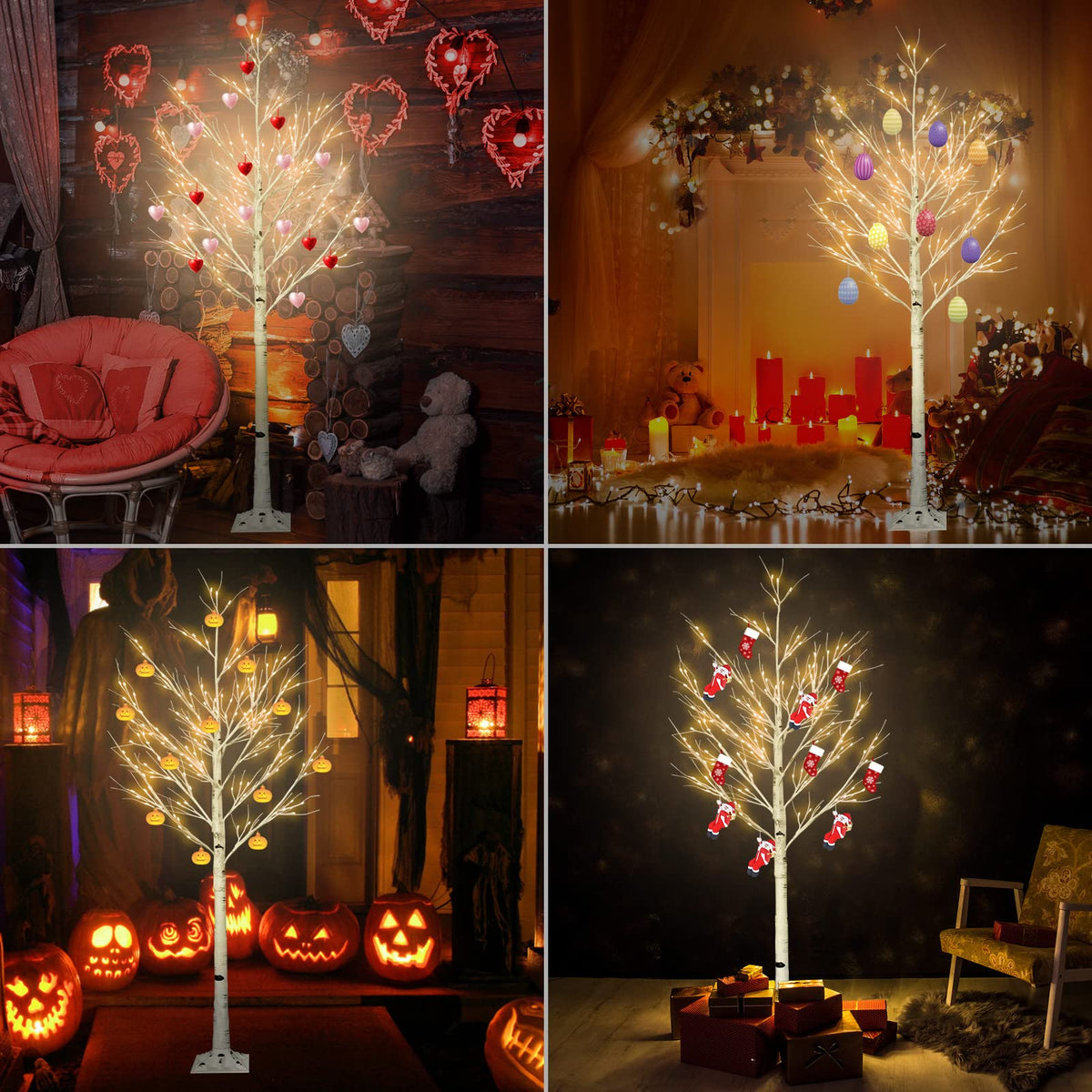 6FT Lighted Birch Tree with 160 LEDs Warm White Lights K696