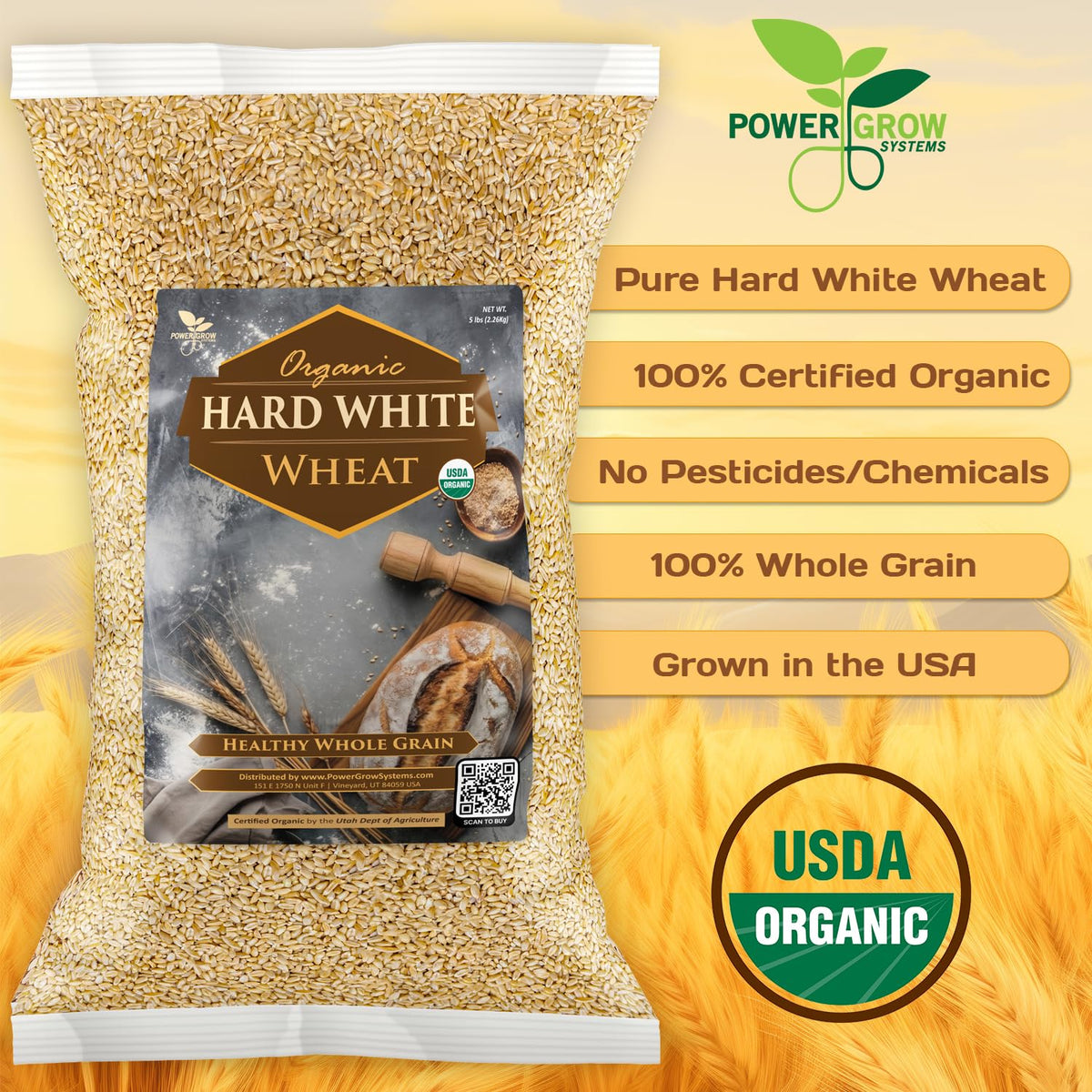 Organic Hard White Wheat Berries 25 Pounds G494739