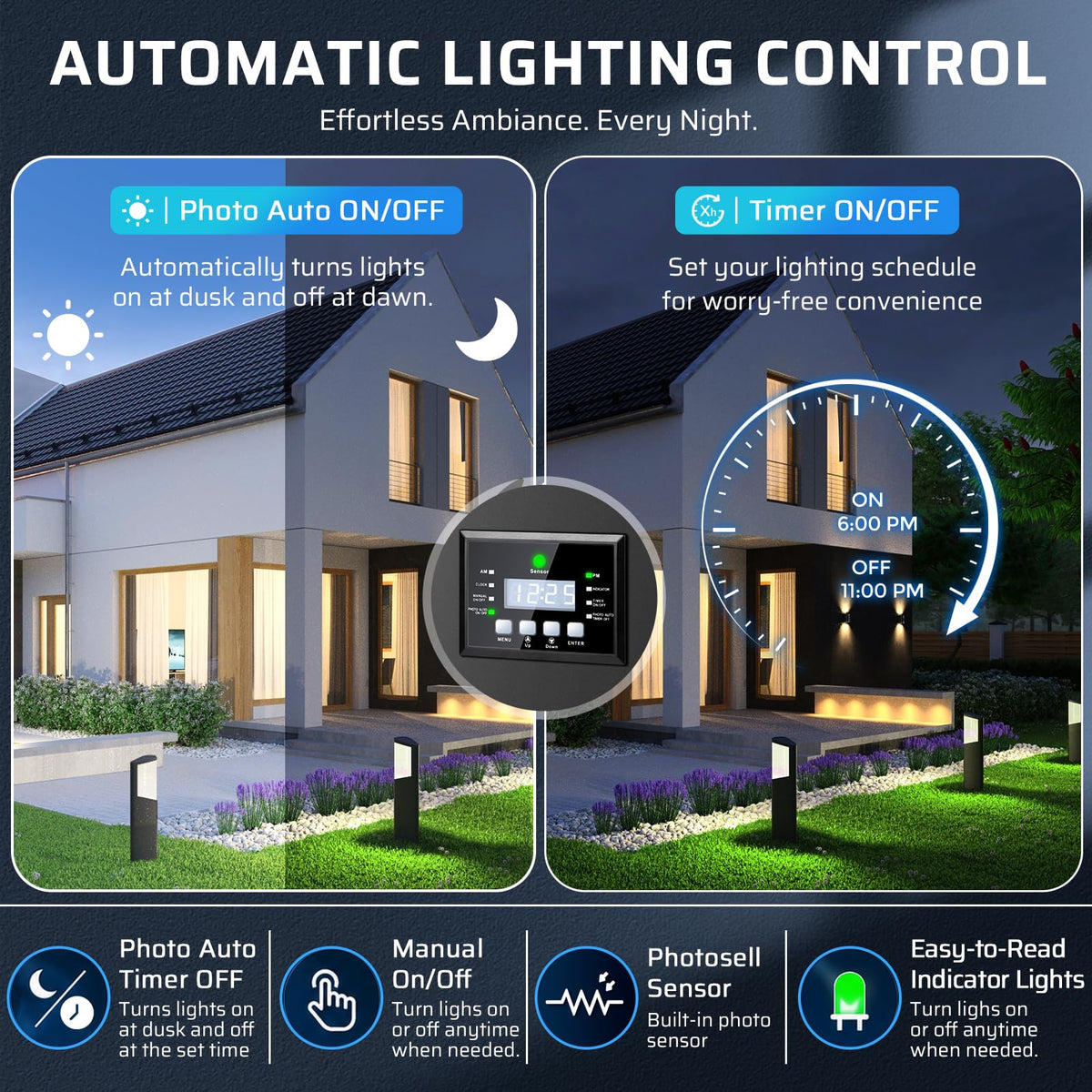 200W Low Voltage Landscape Transformer with Timer and Photocell Sensor K95590