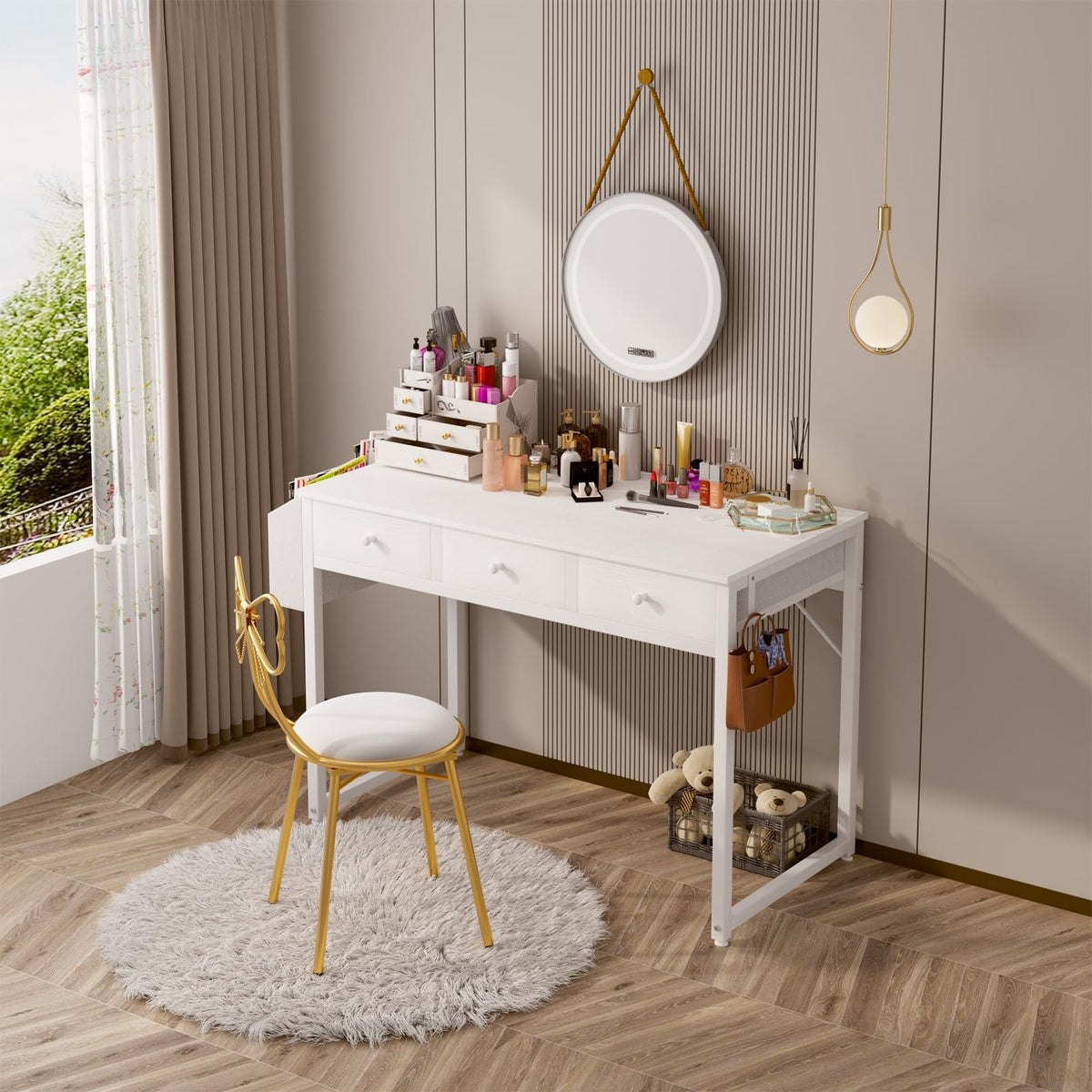 White 40 Inch Computer Desk with Drawers F7203