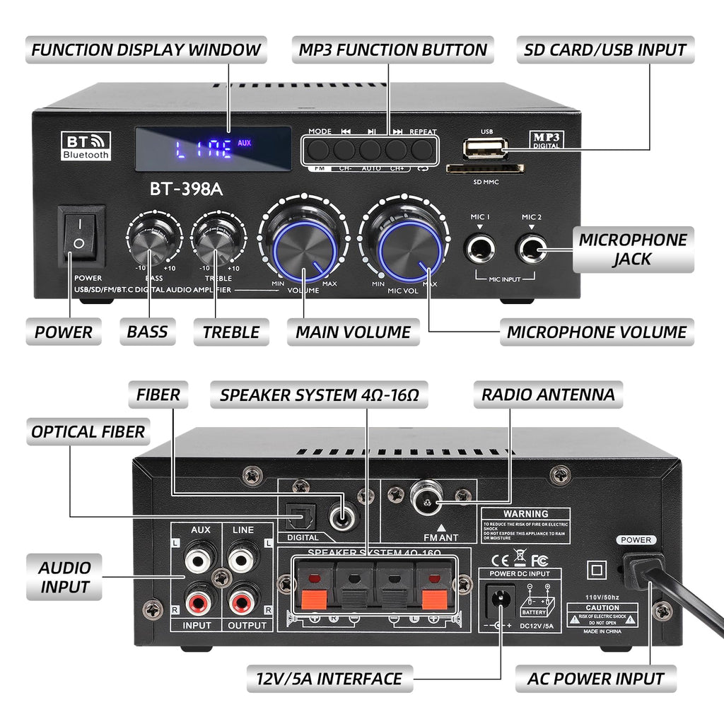 Bluetooth 5.0 Stereo Receivers, 2 Channel 450W Home Amplifier F987