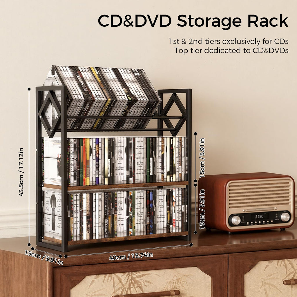 3-Tier Wooden and Metal CD Storage Rack S565413