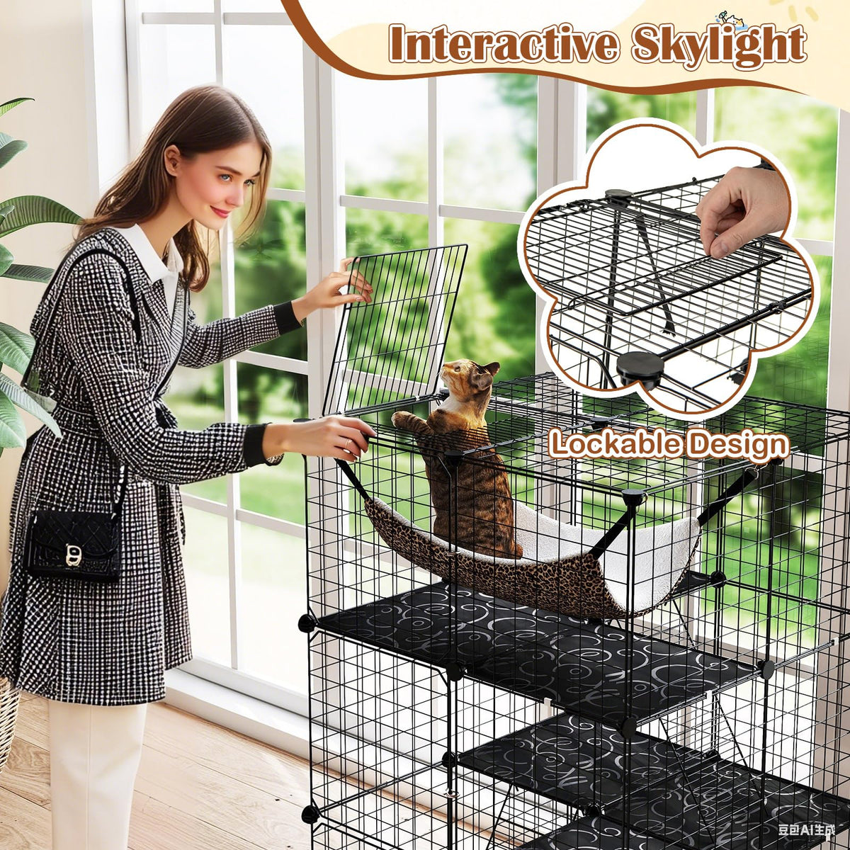 Black 4-Tier Metal Cat Cage with Hammock Q66611