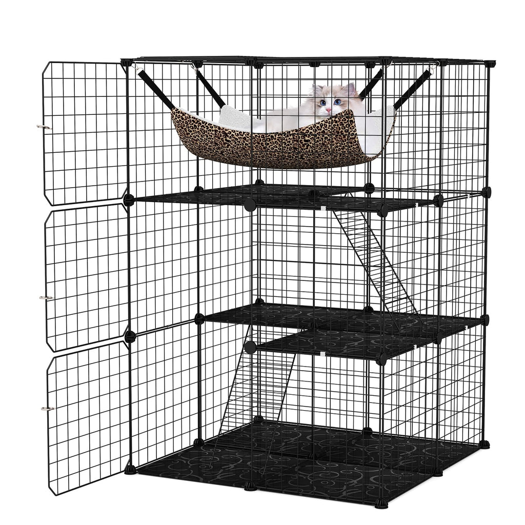 Black 4-Tier Metal Cat Cage with Hammock Q66611