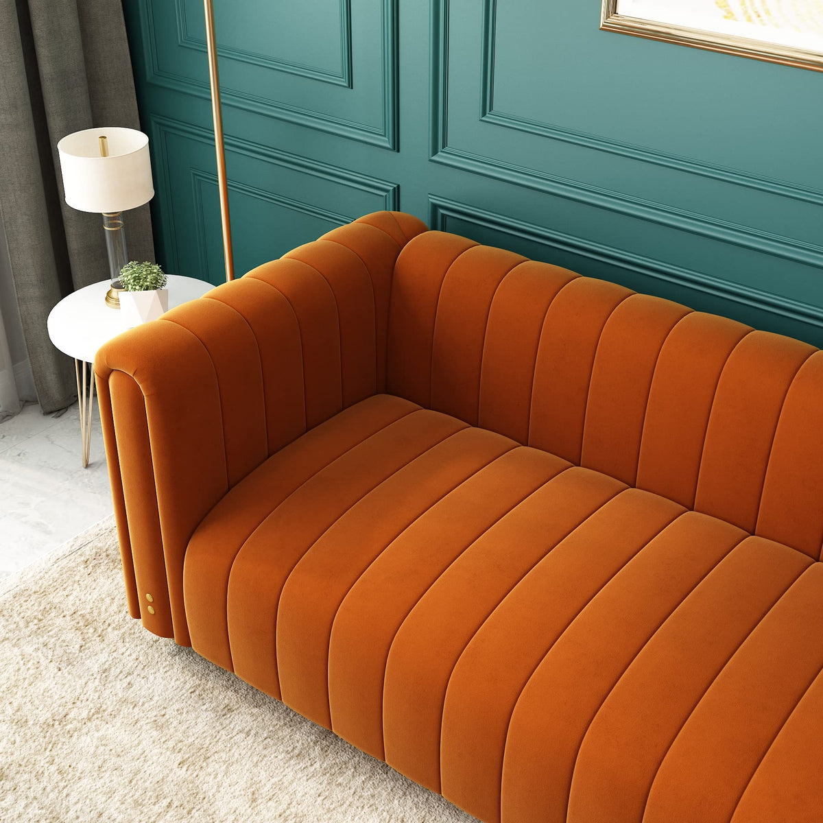 Orange Velvet Tufted 3-Seater Sofa J9404