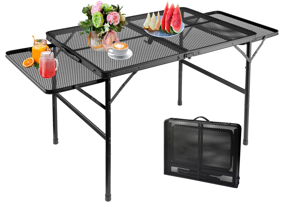 Black 4.4 FT Folding Camping Table with 2 Wing Panels D7046