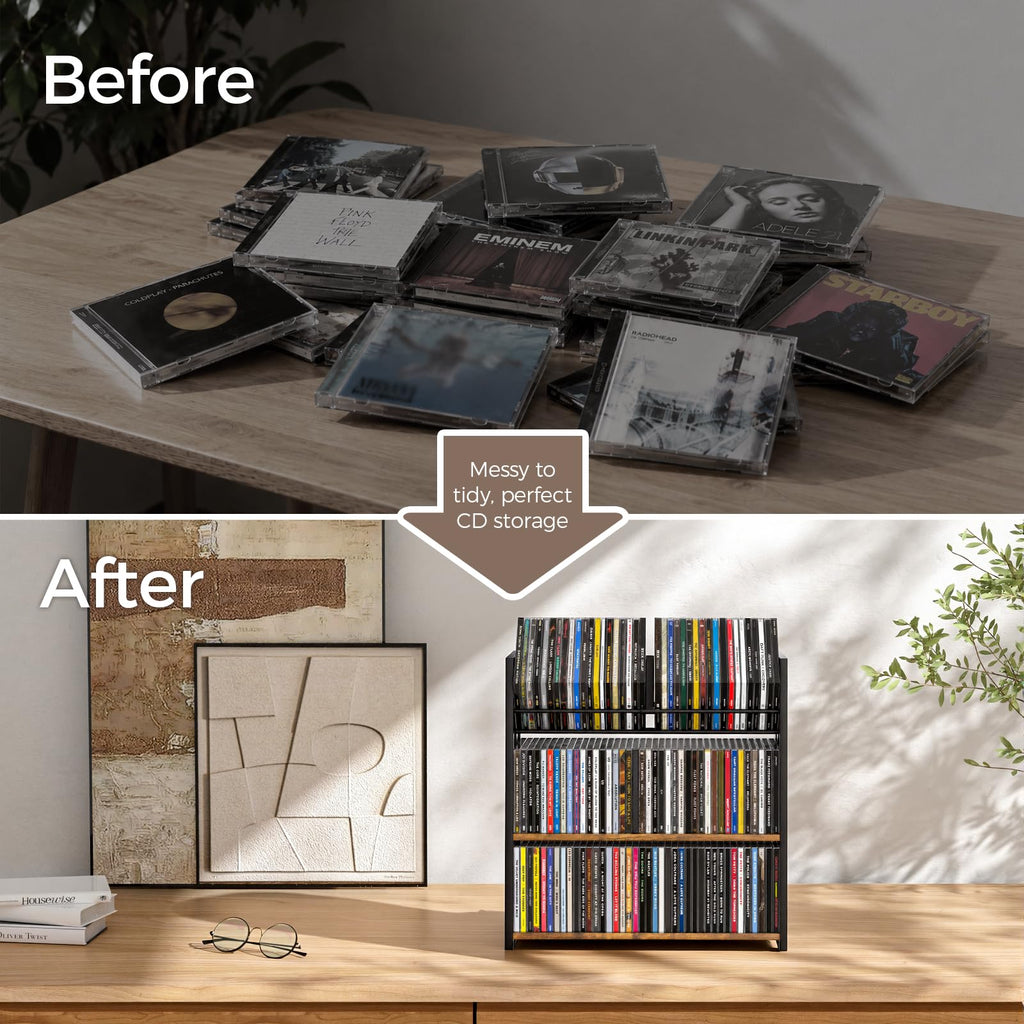 3-Tier Wooden and Metal CD Storage Rack S565413