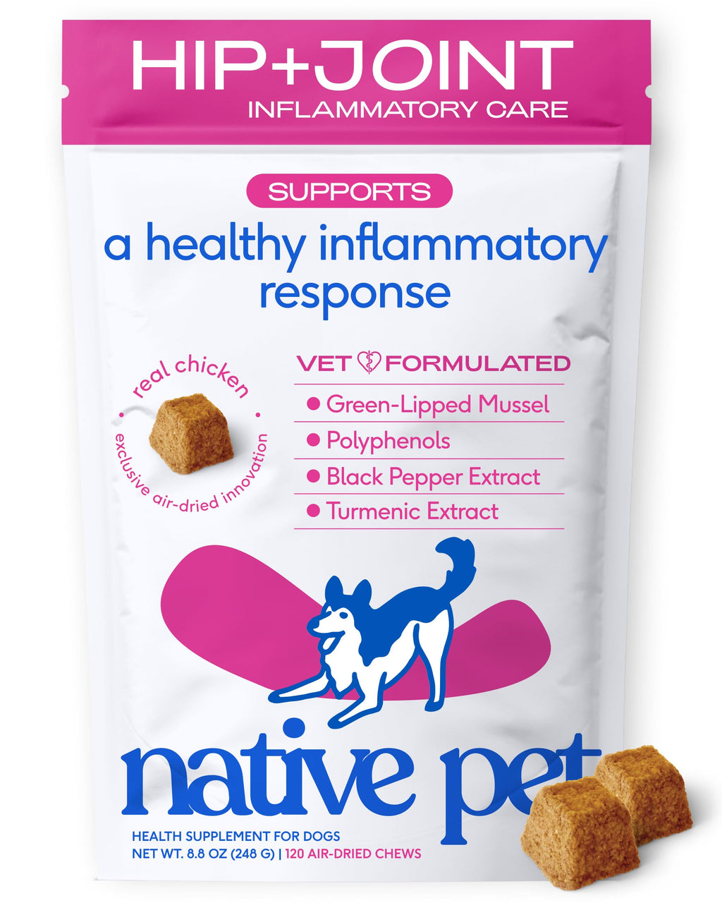 Green-Lipped Mussel Turmeric Collagen Hip and Joint Supplement for Dogs 120 Chews N438