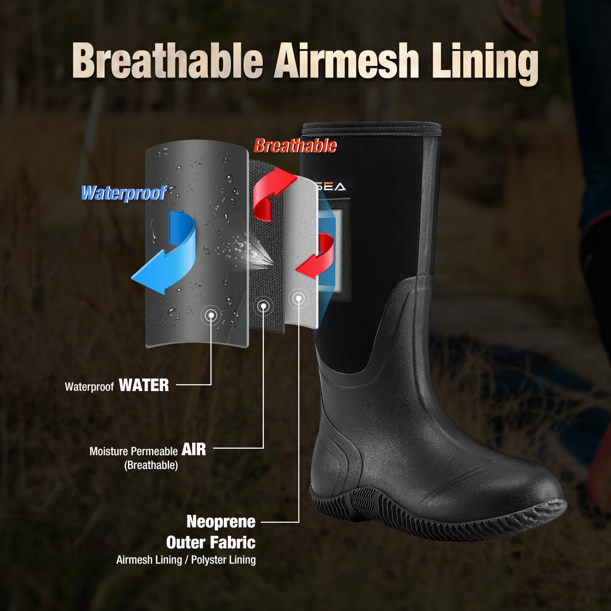 Women's Waterproof Insulated Neoprene Rubber Rain Boots E3182