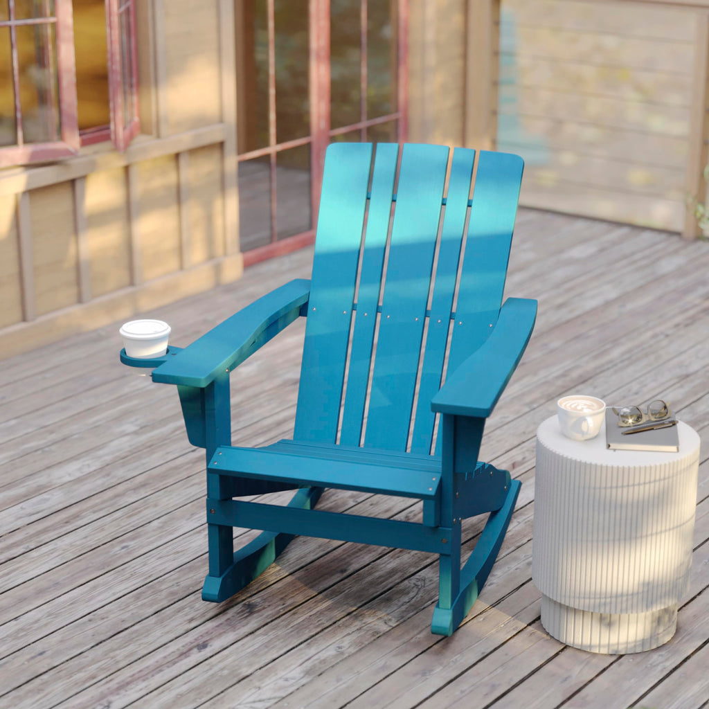 Blue Weather Resistant Poly Resin Adirondack Rocking Chair W268