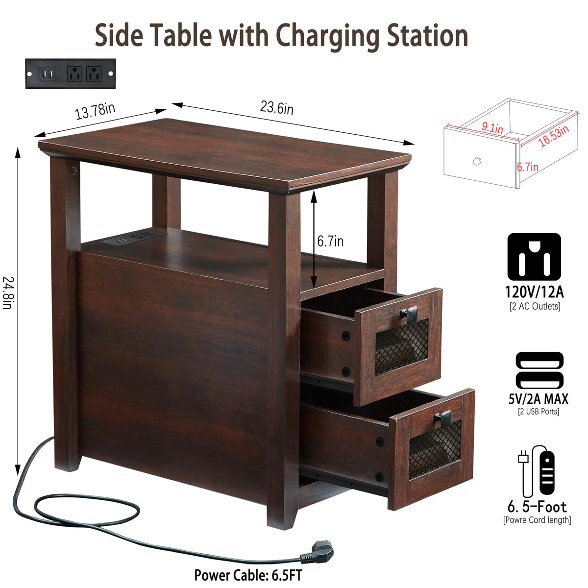 XXL End Table with Charging Station S283