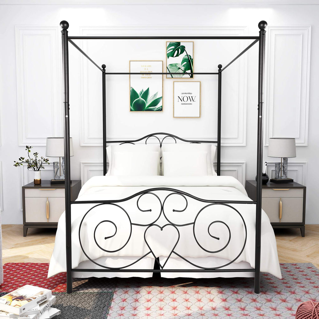 Black Steel Slat Bed Frame with Headboard and Footboard T6310