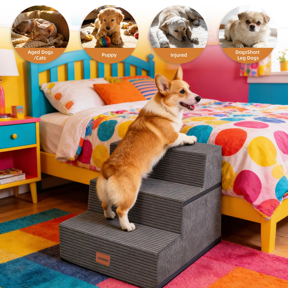 3-Step Non-Slip Dog Stairs with Washable Cover R75707