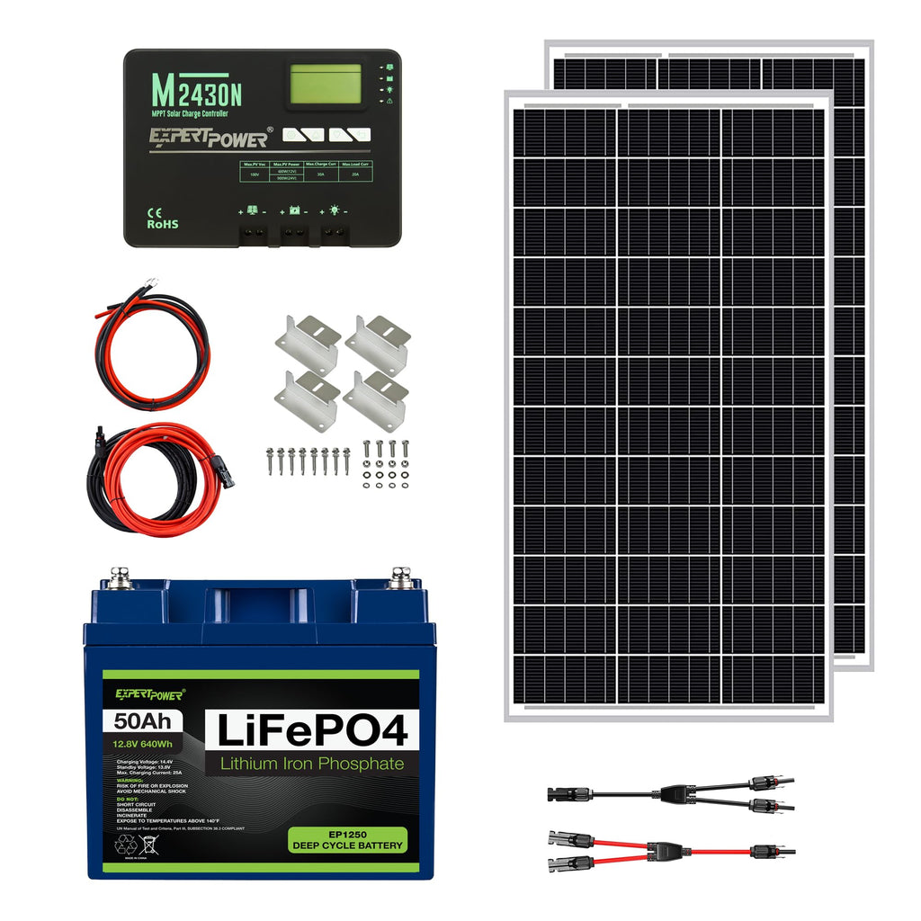 200W 12V Solar Panel Kit with 50Ah LiFePO4 Battery and 30A MPPT Charge Controller A963