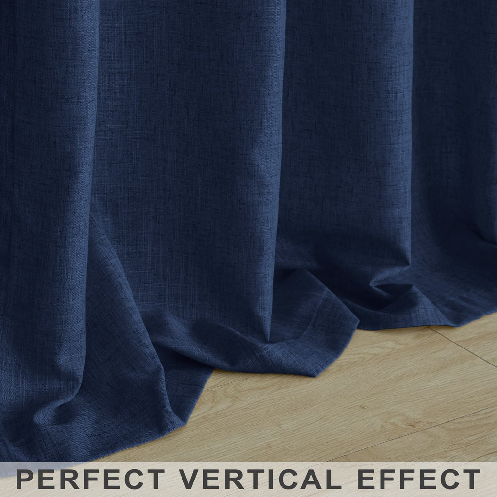 Navy Blue Linen Curtains 96 Inches Long Rod Pocket Semi Sheer Cotton Canvas F778637
