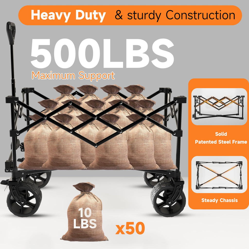 40" Black Collapsible Wagon Cart 500lbs 250L Z9062