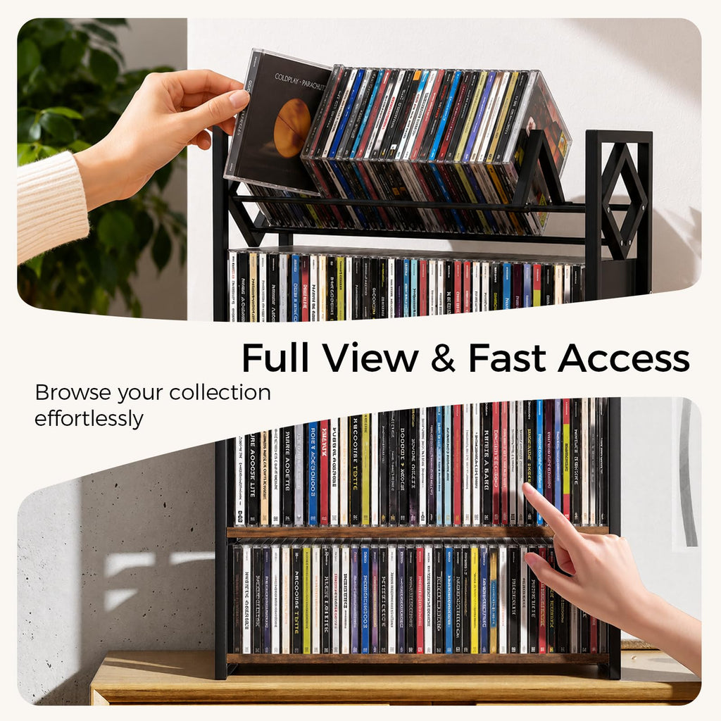 3-Tier Wooden and Metal CD Storage Rack S565413