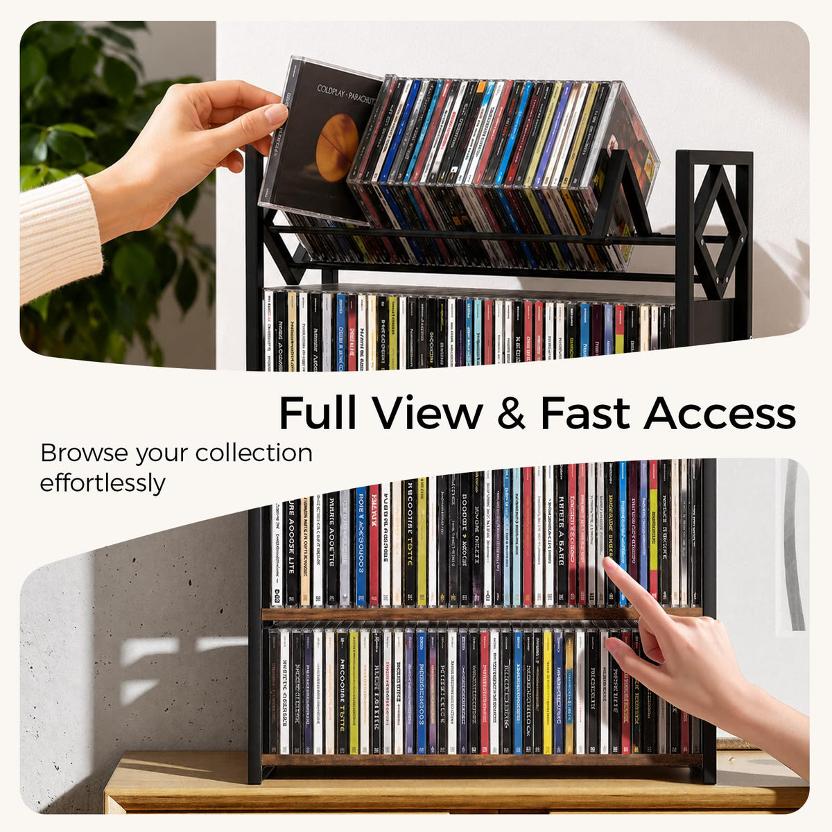 3-Tier Wooden and Metal CD Storage Rack S565413