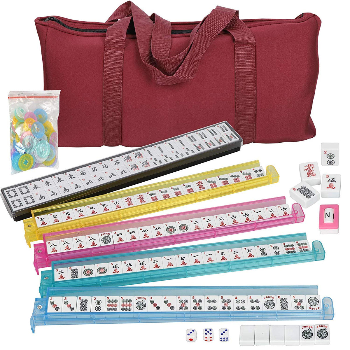 166 Tiles 4 Colors Mahjong Set with Soft Bag O754879