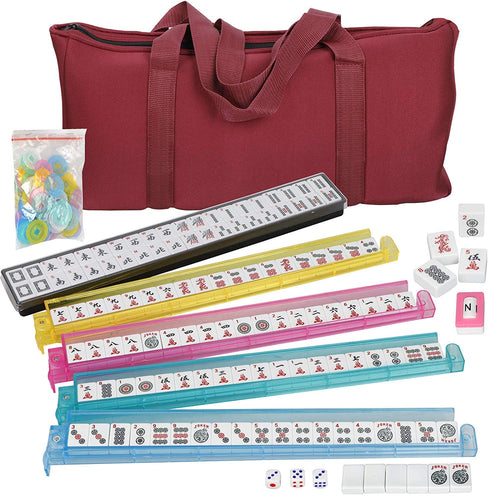 166 Tiles 4 Colors Mahjong Set with Soft Bag O754879