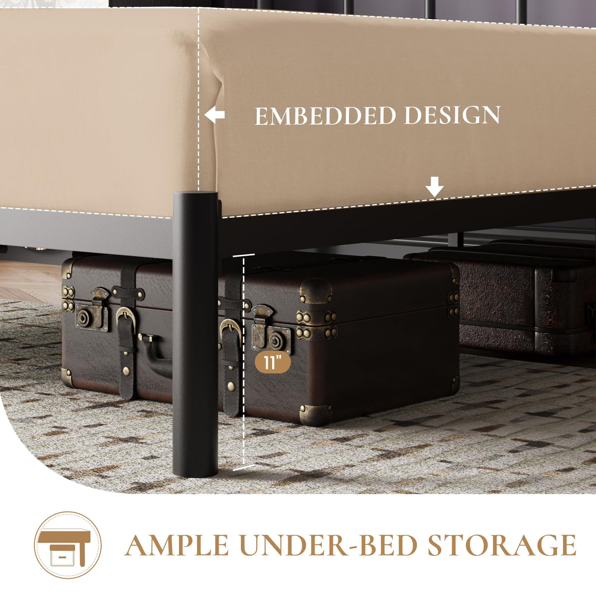 Twin Size Black Metal Platform Bed Frame with Headboard R417184