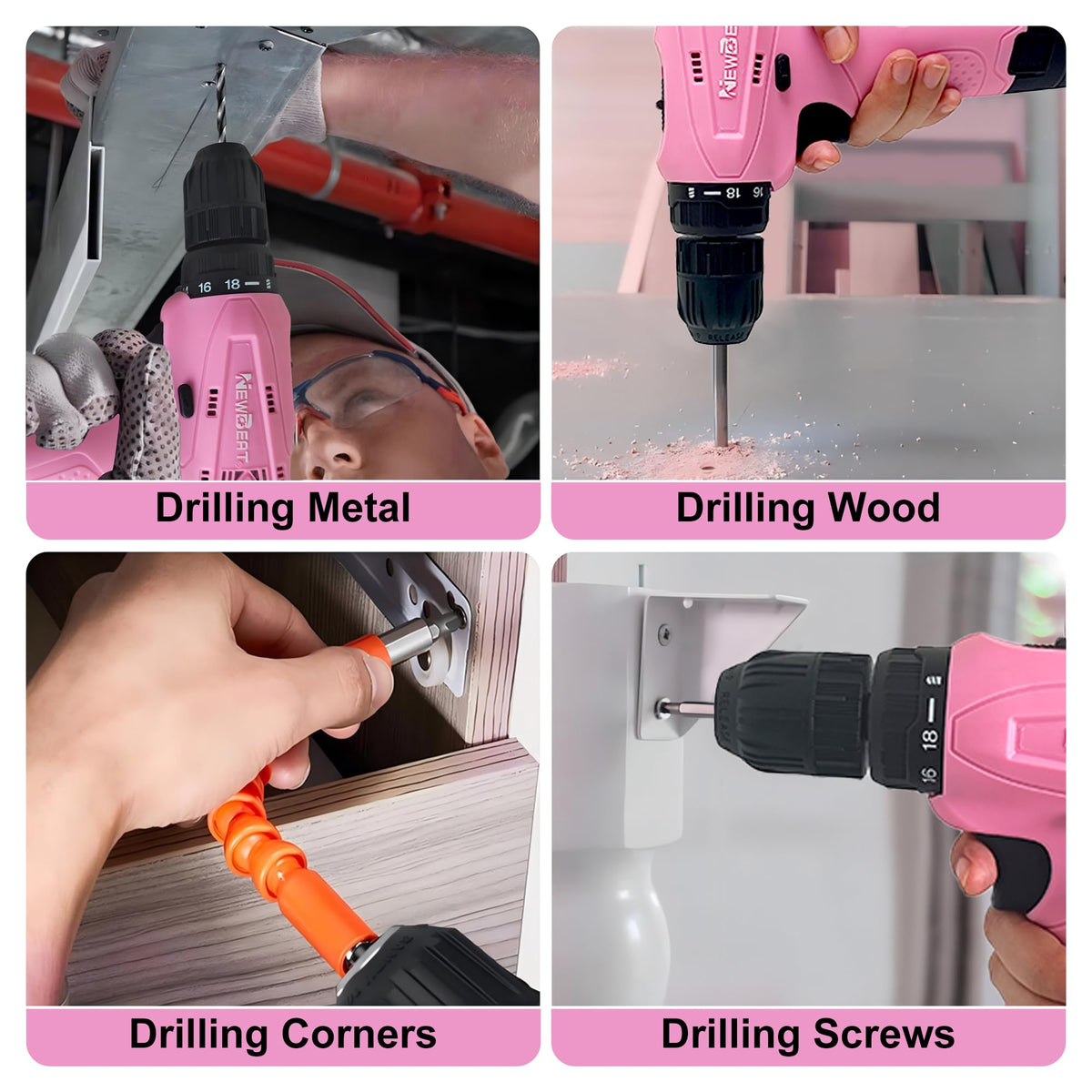 Pink 12V Cordless Drill Set with Battery and Charger T984