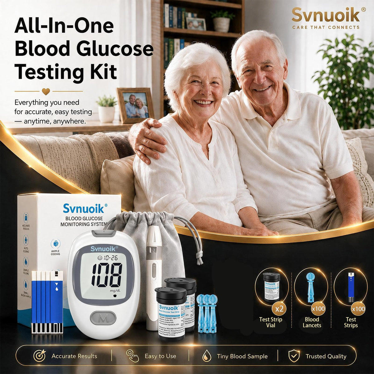 Blood Glucose Monitor Kit with 100 Strips & Lancets U694325