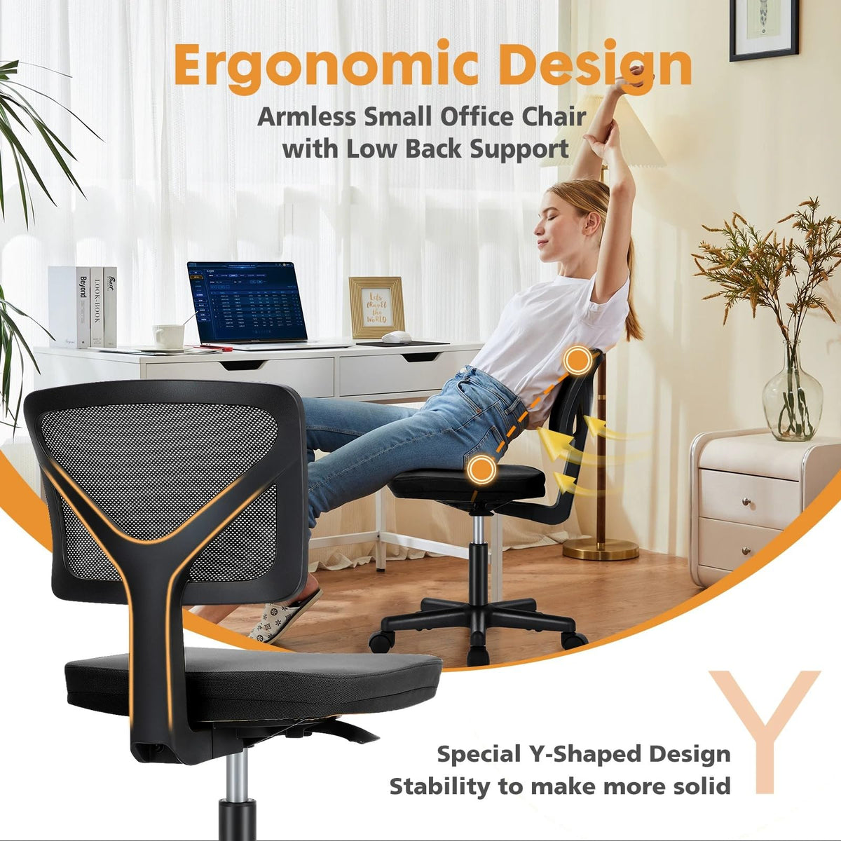 Armless Mesh Office Chair with Lumbar Support D486679