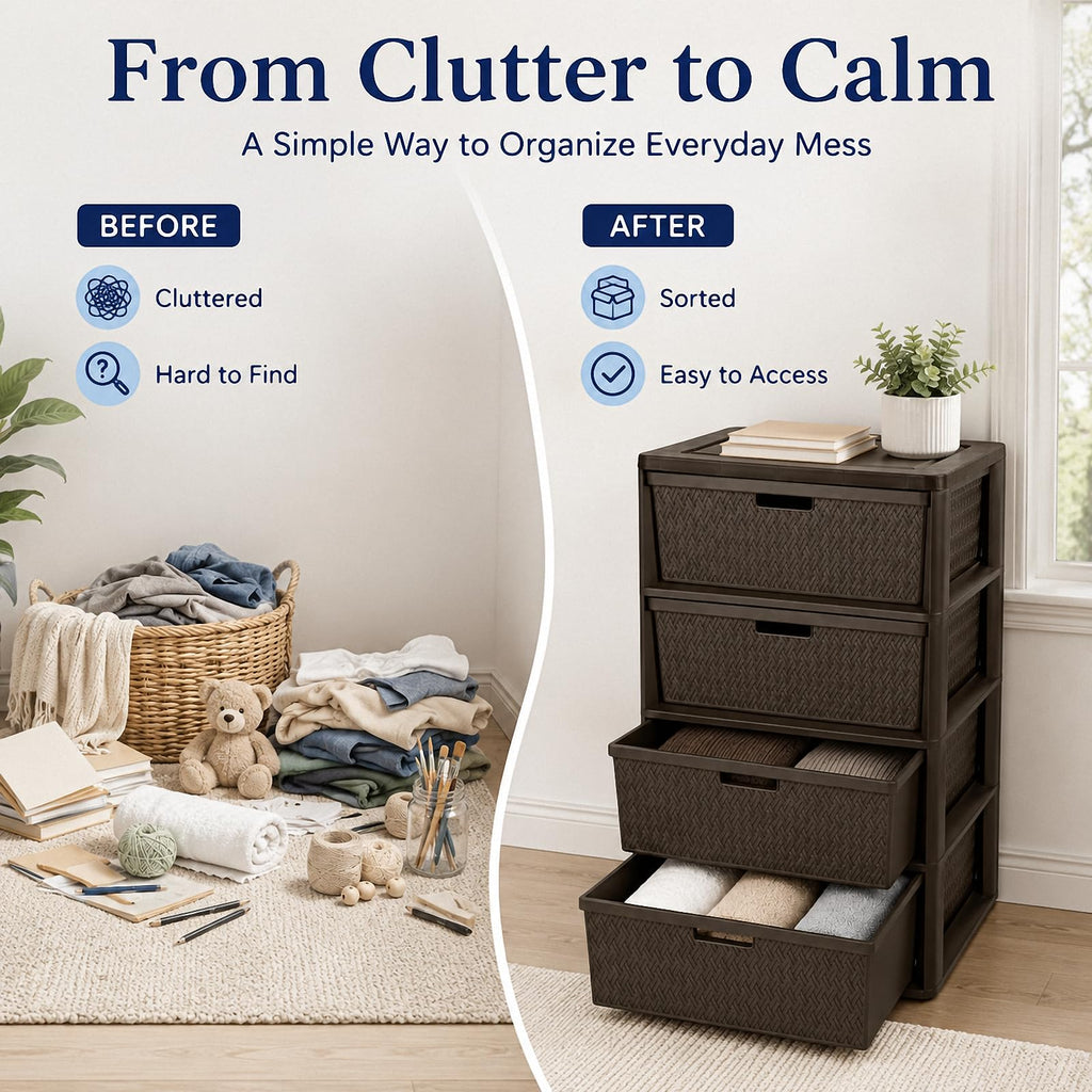 4 Drawer Brown Plastic Storage Tower B584193