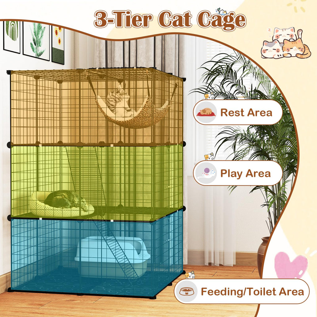 Black 4-Tier Metal Cat Cage with Hammock Q66611