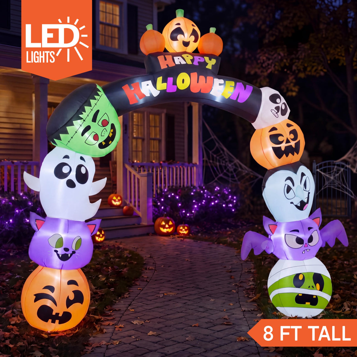 8 FT Halloween Inflatable Pumpkin Archway with LED Lights E7798
