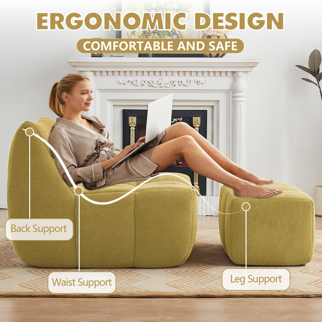 Yellow Memory Foam Bean Bag Chair with Ottoman Q42547