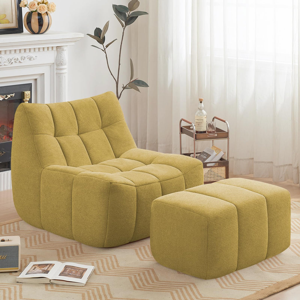 Yellow Memory Foam Bean Bag Chair with Ottoman Q42547