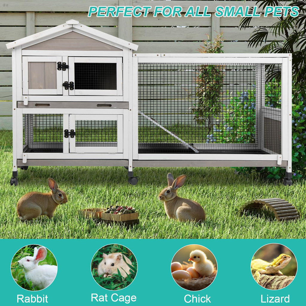 2-Tier Rabbit Hutch with Wheels E58096