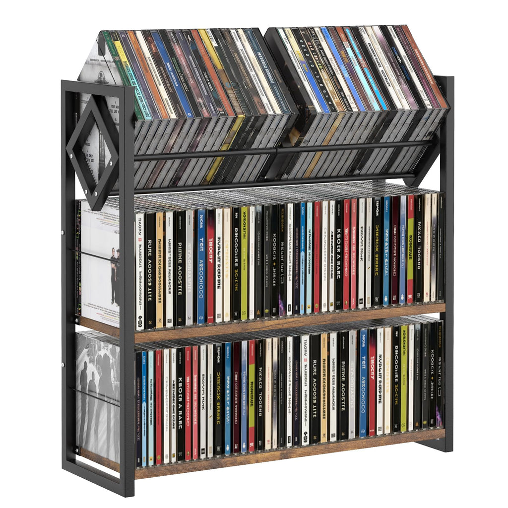 3-Tier Wooden and Metal CD Storage Rack S565413