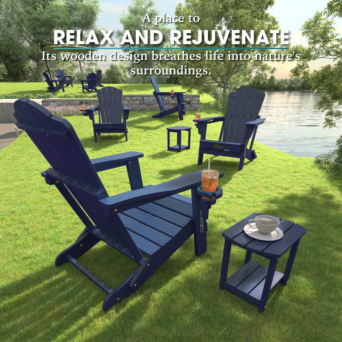 Folding Adirondack Chair Set of 2 HDPE All-Weather Outdoor Chair J832019