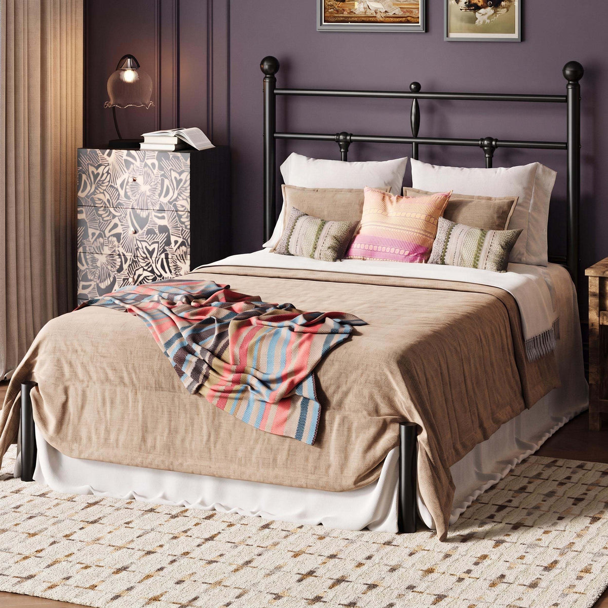 Twin Size Black Metal Platform Bed Frame with Headboard R417184