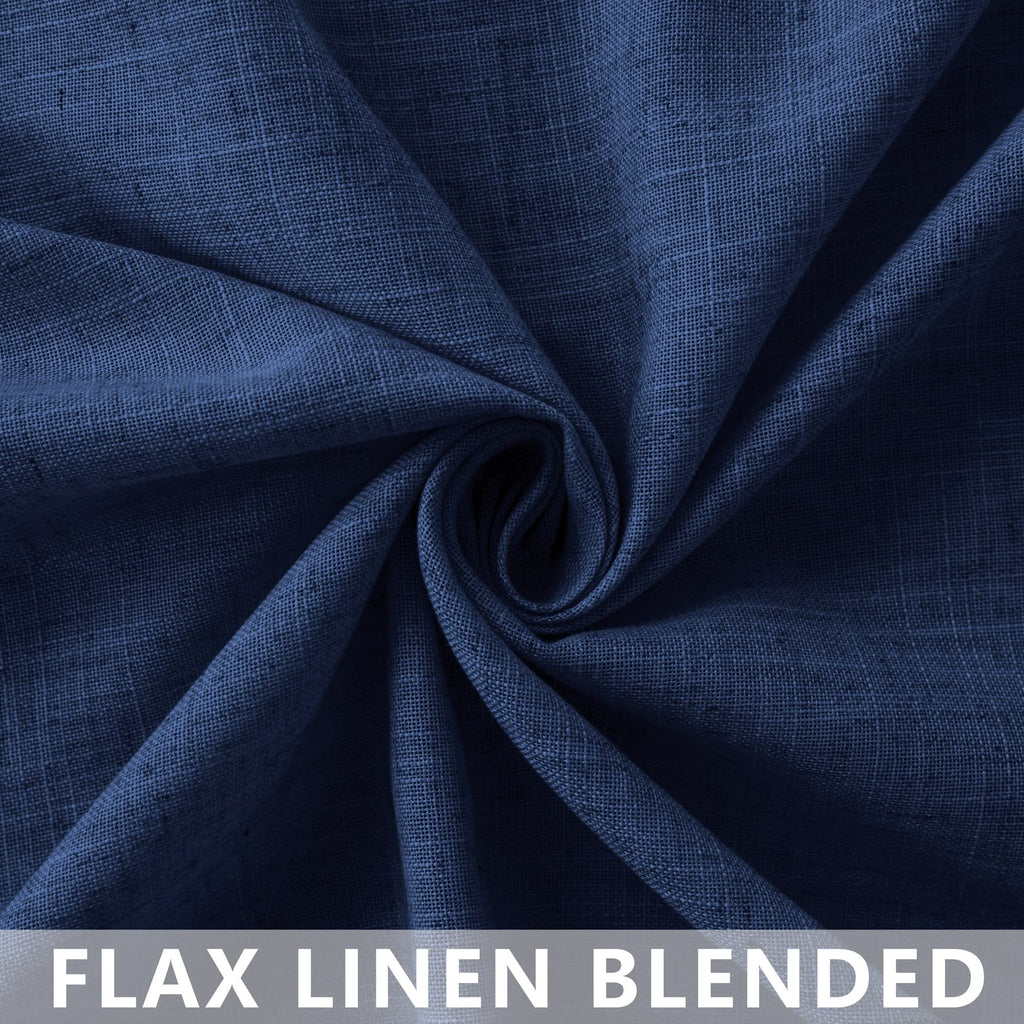 Navy Blue Linen Curtains 96 Inches Long Rod Pocket Semi Sheer Cotton Canvas F778637