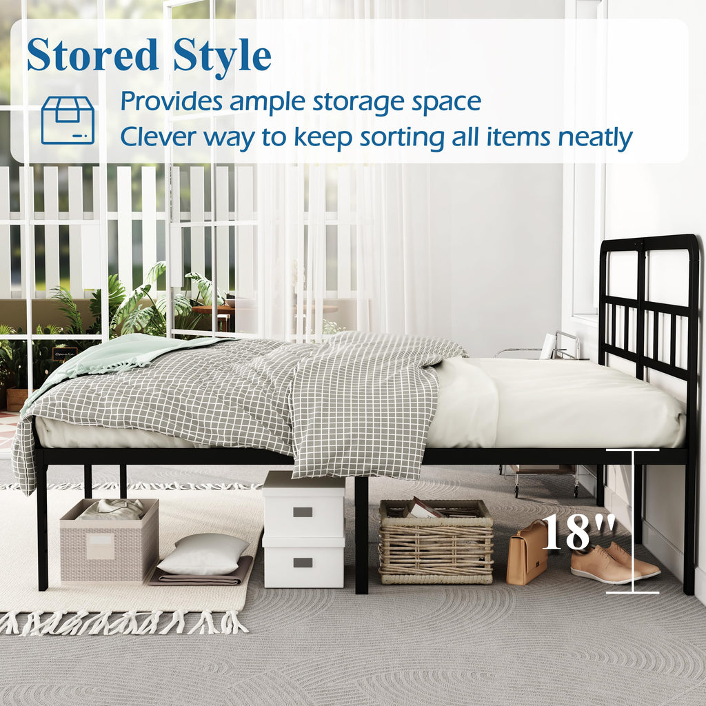 18 Inch Metal Queen Bed Frame with Headboard H124113