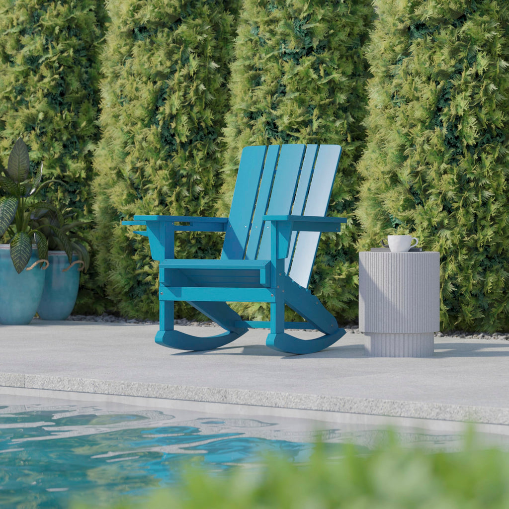 Blue Weather Resistant Poly Resin Adirondack Rocking Chair W268