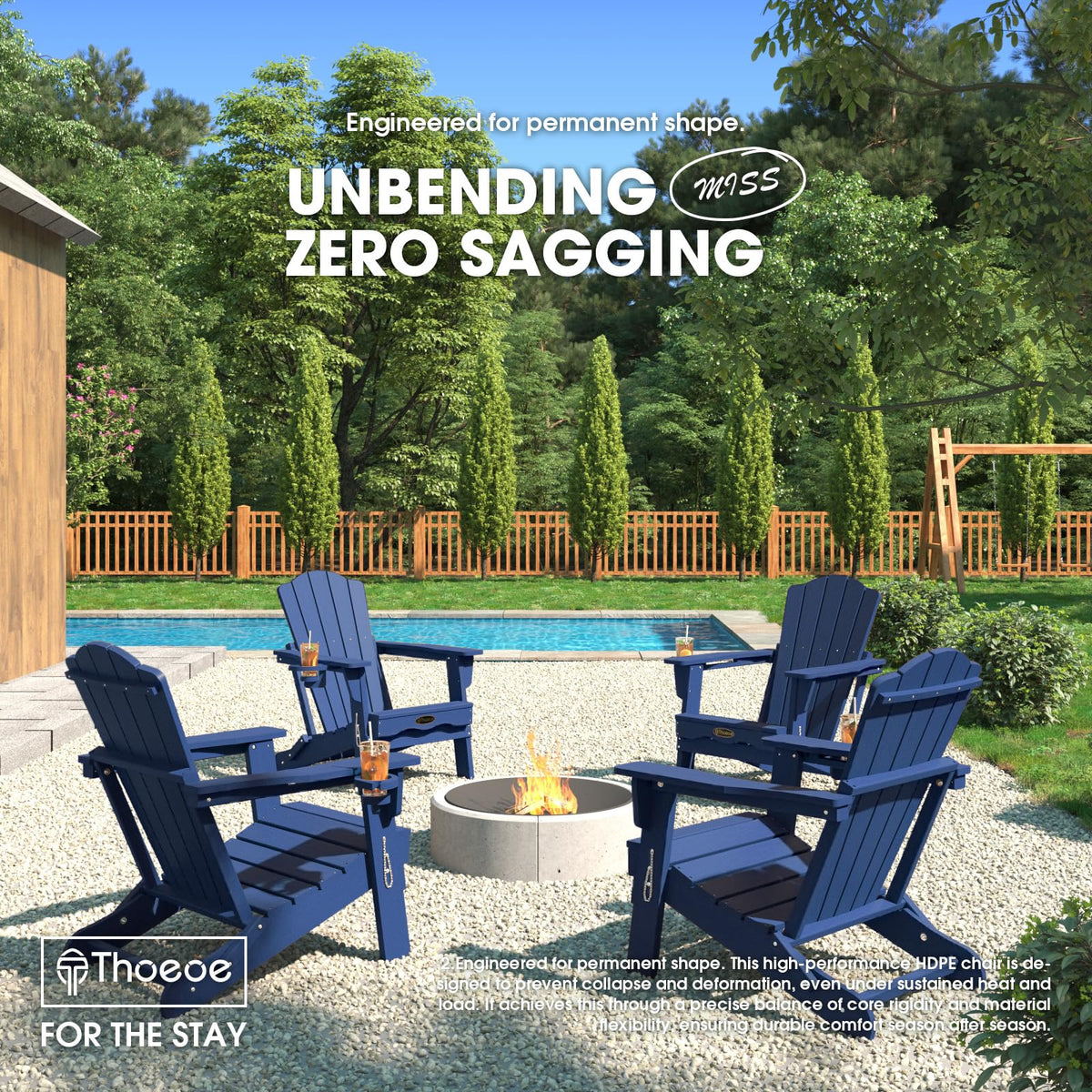 Folding Adirondack Chair Set of 2 HDPE All-Weather Outdoor Chair J832019