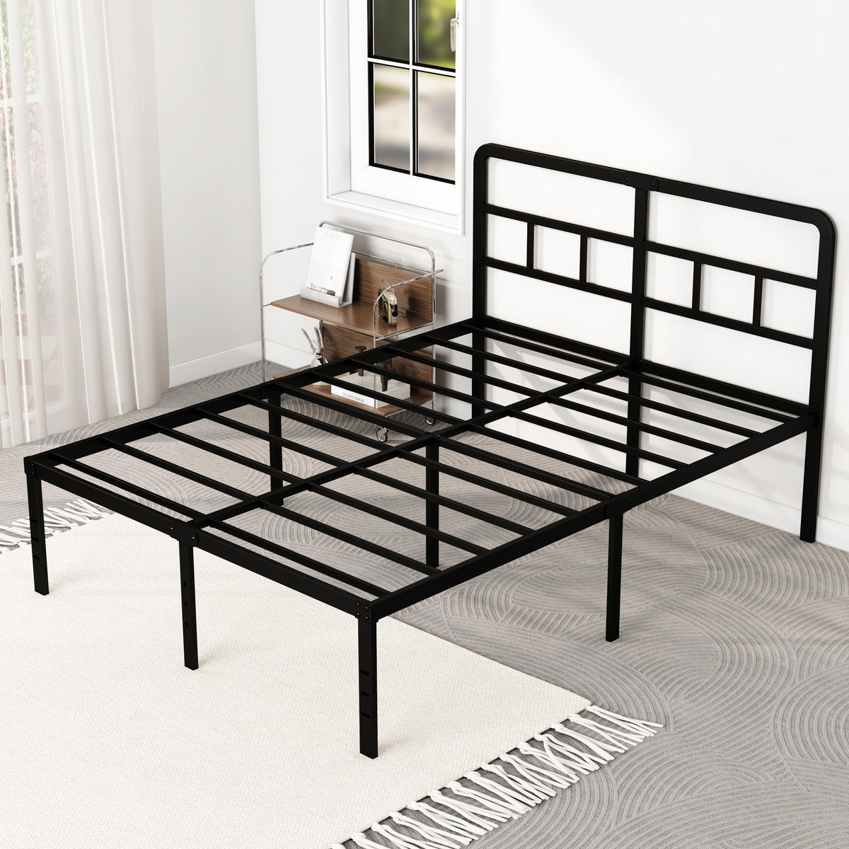 18 Inch Metal Queen Bed Frame with Headboard H124113