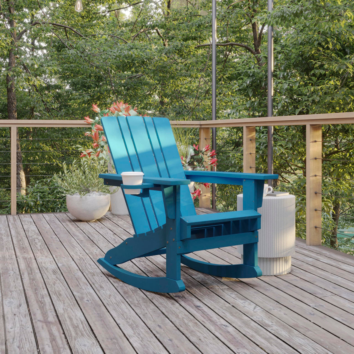 Blue Weather Resistant Poly Resin Adirondack Rocking Chair W268